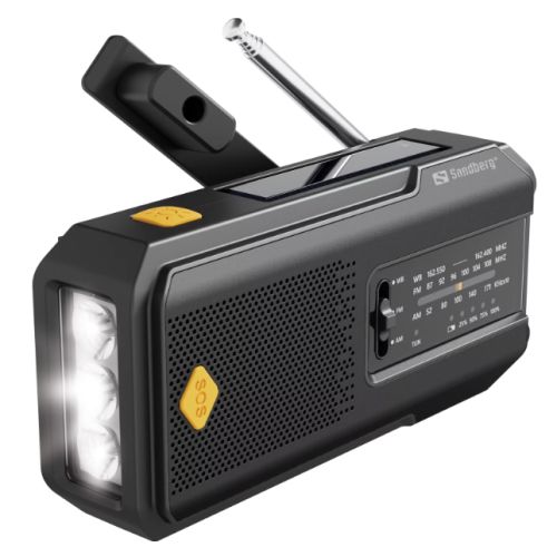 Sandberg (421-04) Survivor Radio All-in-1 2000, AM/FM Radio, 2000mAh Powerbank, Flashlight, USB/Solar/Hand Crank Charging, 5 Year Warranty