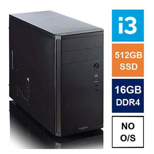 Spire MATX Tower PC, Fractal Core 1100 Case, i3-14100, 16GB DDR4, 512GB SSD, Corsair 550W, No Optical, KB & Mouse, No Operating System