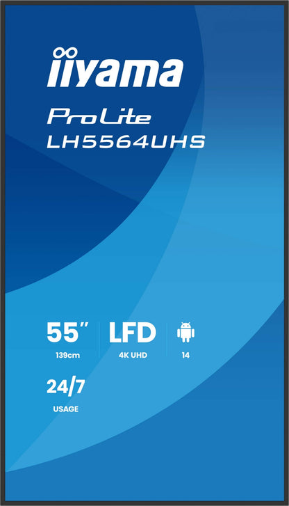 iiyama LH5564UHS-B1AG Signage Display Digital signage flat panel 139.7 cm (55") Wi-Fi 500 cd/m² 4K Ultra HD Black Built-in processor Android 24/7