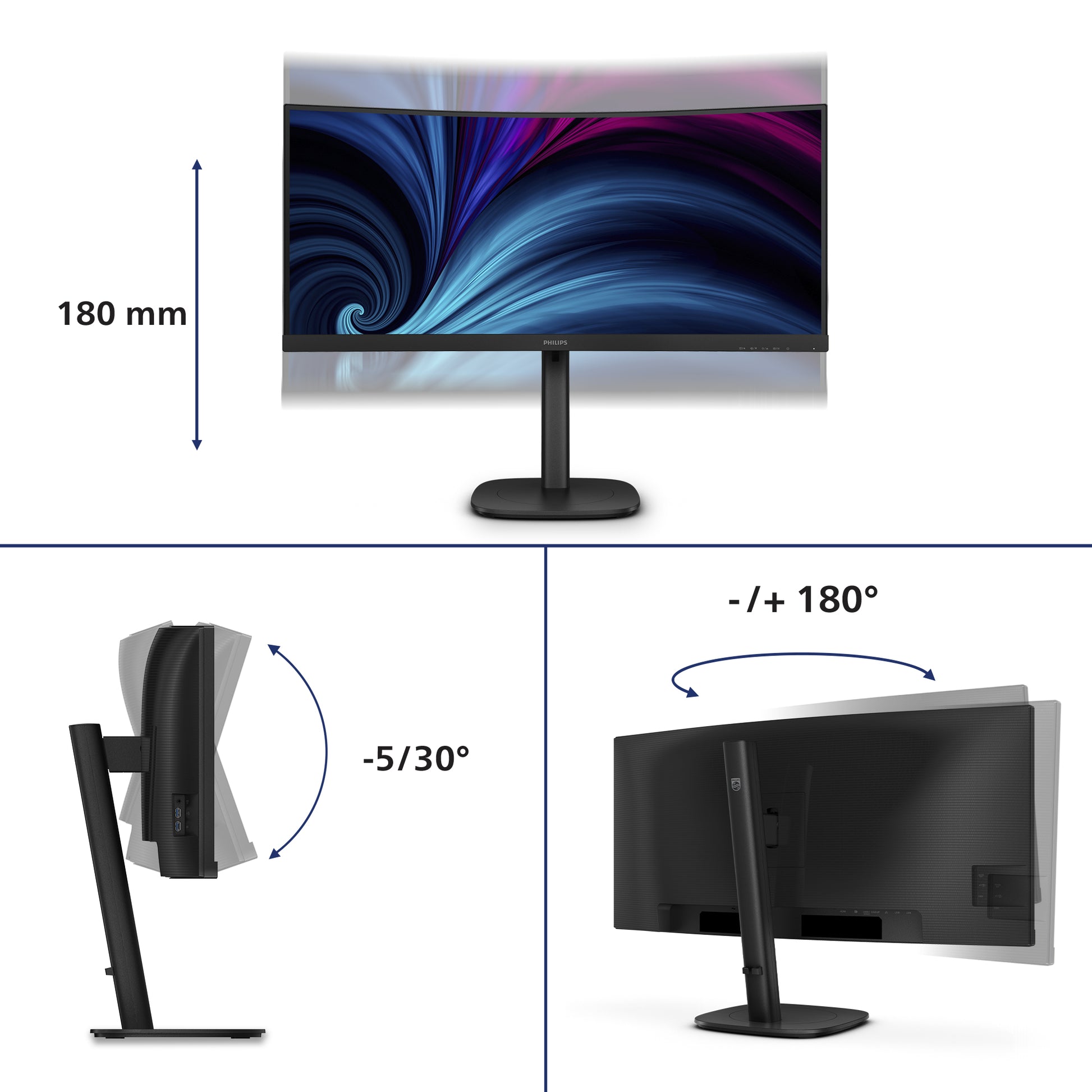 Philips 3000 series 34B2U3600C/00 computer monitor 86.4 cm (34") 3440 x 1440 pixels Wide Quad HD LCD Black