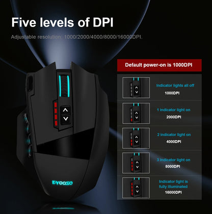 E-YOOSO X-33 RGB USB 2.4G Wireless Gaming Mouse 16000 DPI 16 Buttons Programmable Game Optical Mice for Computer PC Laptop