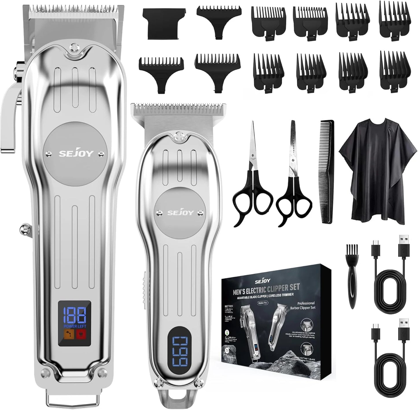 Sejoy Professional Hair Cutting Machine Hair Cutting Kit Cordless Barber Clipper Set with LED Display Hair Clippers for Men