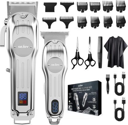 Sejoy Professional Hair Cutting Machine Hair Cutting Kit Cordless Barber Clipper Set with LED Display Hair Clippers for Men