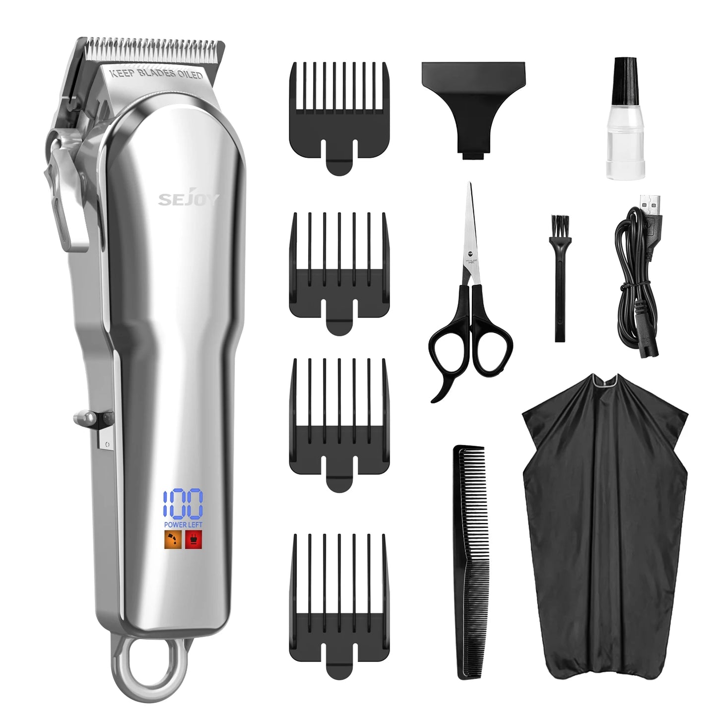 Sejoy Professional Hair Cutting Machine Hair Cutting Kit Cordless Barber Clipper Set with LED Display Hair Clippers for Men