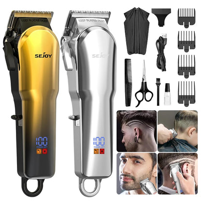 Sejoy Professional Hair Cutting Machine Hair Cutting Kit Cordless Barber Clipper Set with LED Display Hair Clippers for Men