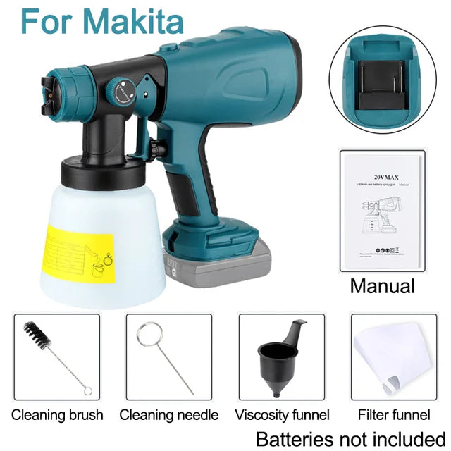 800ML Electric Spray Gun for Makita/Bosch/Dewalt/Ryobi/Milwaukee 18V 20V Lithium Battery,Cordless Paint Sprayer