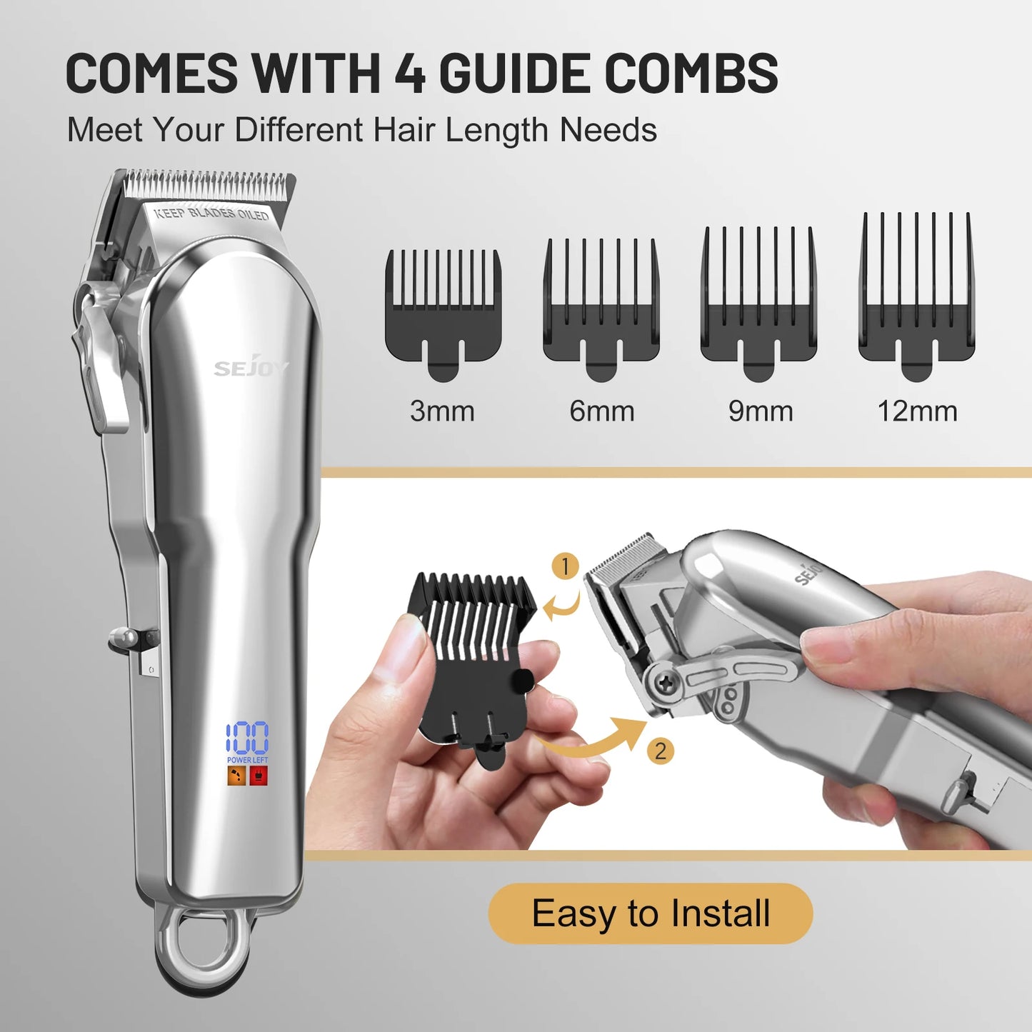 Sejoy Professional Hair Cutting Machine Hair Cutting Kit Cordless Barber Clipper Set with LED Display Hair Clippers for Men