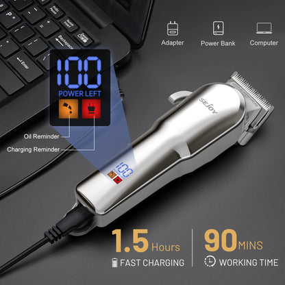 Sejoy Professional Hair Cutting Machine Hair Cutting Kit Cordless Barber Clipper Set with LED Display Hair Clippers for Men