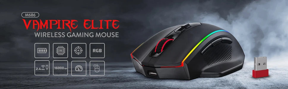 Redragon M686 Wireless Gaming Mouse, 16000 DPI Wired/Wireless Gamer Mouse with Professional Sensor, 45-Hour Durable Power Capaci