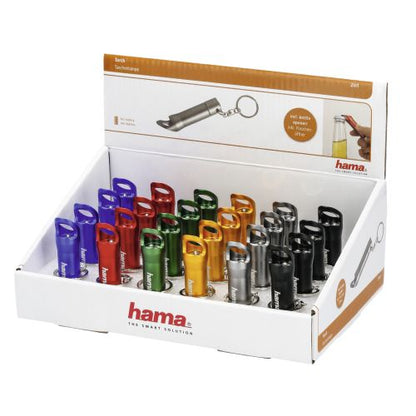 Hama (2-in-1) LED Torch with Bottle Opener x24 Multipack, 4 Lumen, Keyring, Various Colours, Display Case