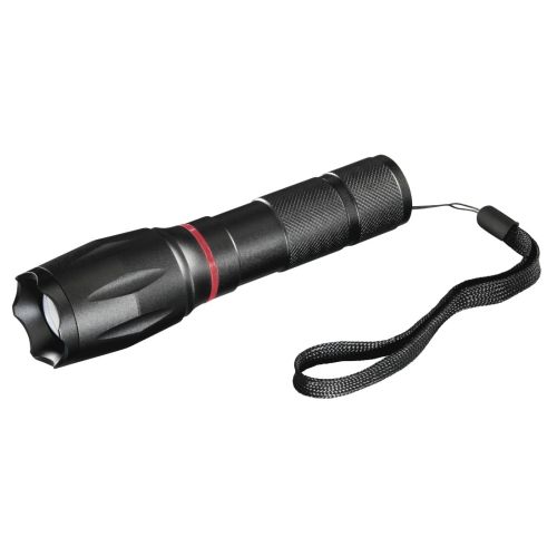 Hama (Solid Pro) 200 Lumen LED Torch w/ Lateral COB LED, 100m Range, Adjustable Beam Focus, Shockproof, Aluminium, Black