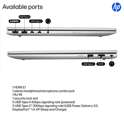 HP ProBook 4 G1iR Intel Core 5 120U Laptop 40.6 cm (16") WUXGA 16 GB DDR5-SDRAM 256 GB SSD Wi-Fi 6E (802.11ax) Windows 11 Pro Silver