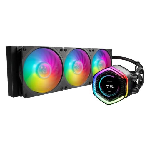 Cooler Master MasterLiquid 360 ION ARGB Liquid CPU Cooler, 360mm, Dual Chamber Design, 3 x Mobius ARGB Fans, Customisable LCD Display, 
 Black