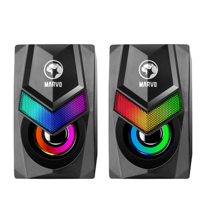 Marvo Scorpion SG-118 Gaming Speakers, Stereo Sound, USB Powered, 7 Colour RGB Lighting, 6w, 3.5mm Input, Black Wired