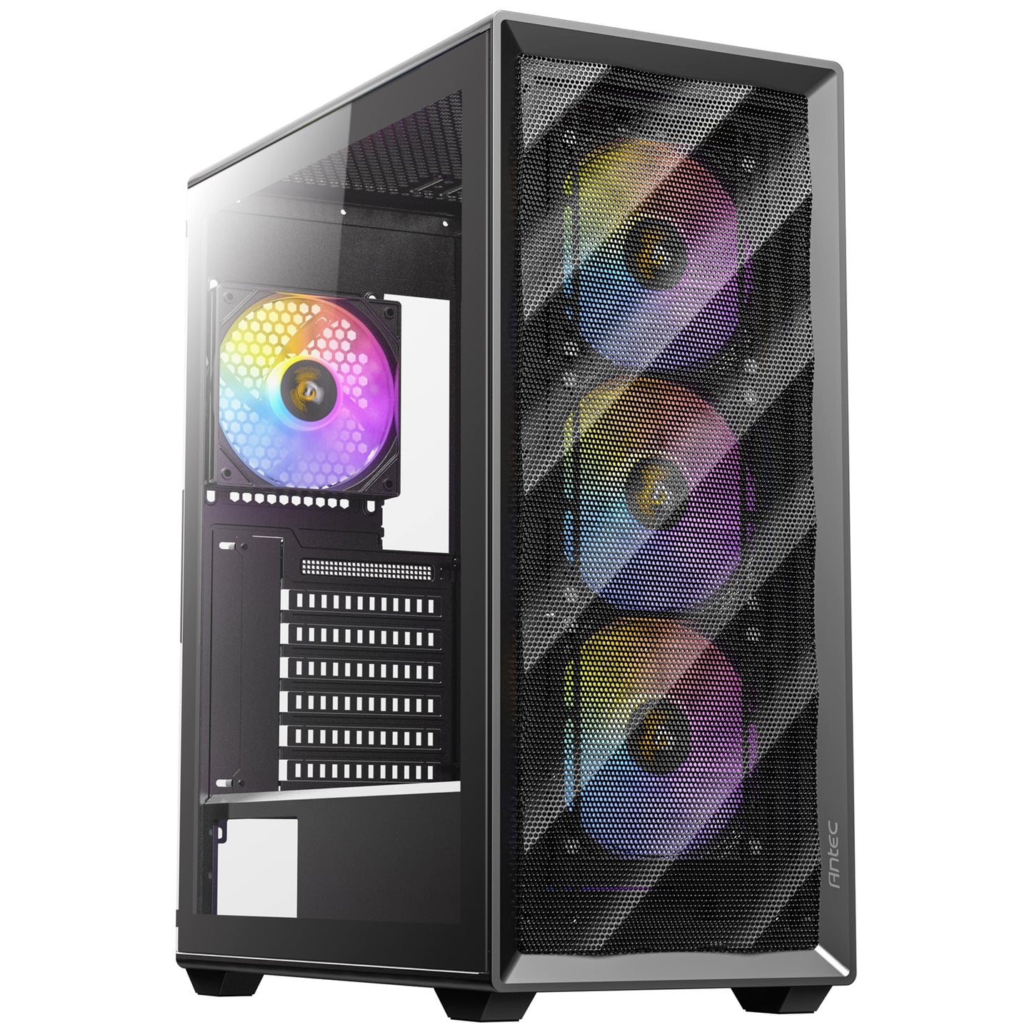 ANTEC AX85 ARGB Case, Black, Mid Tower, 2 x USB 3.0, Tempered Glass Side WIndow Panel, Large Mesh Front Panel for Excellent Cooling Performance, 4 x Addressable RGB Fans Included