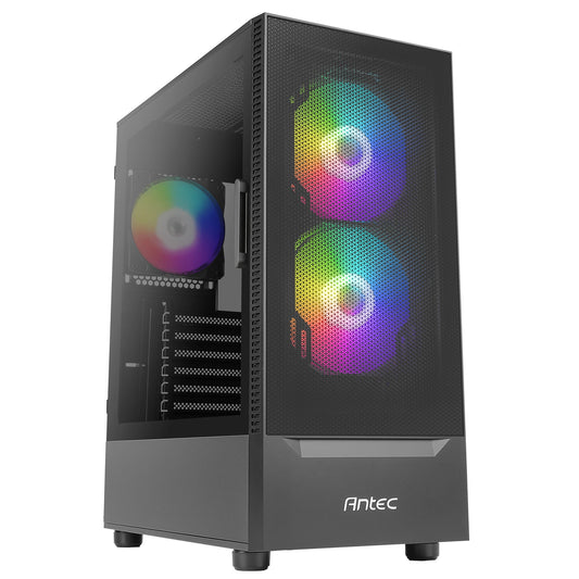 ANTEC NX410 Case, Gaming, Black, Mid Tower, 1 x USB 3.0 / 2 x USB 2.0, Tempered Glass Side Window Panel, Addressable RGB LED Fans, ATX, Micro ATX, Mini-ITX