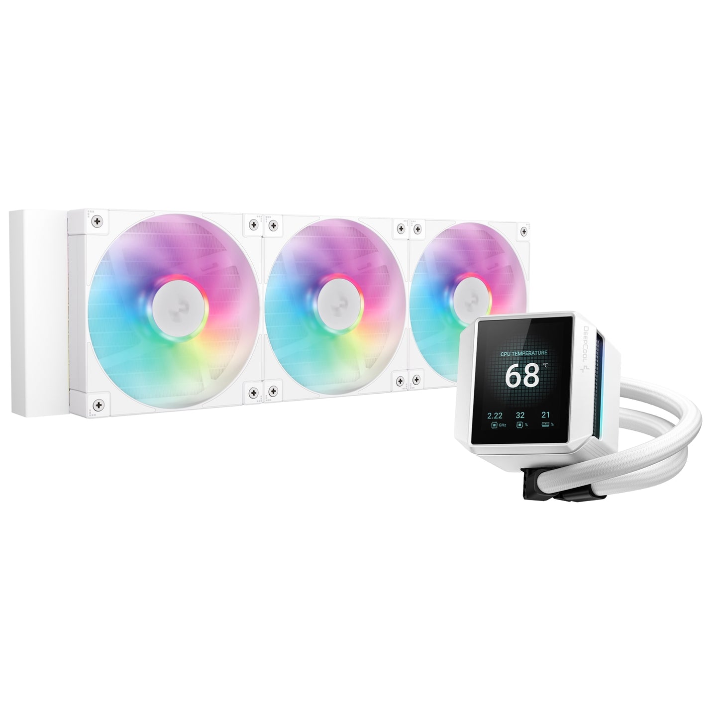 DeepCool Mystique 360 WH ARGB Liquid CPU Cooler with 2.83" TFT LCD Display, 360mm Radiator, Addressable RGB Fans, Hydro Bearing, and Wide Compatibility for Intel & AMD Sockets