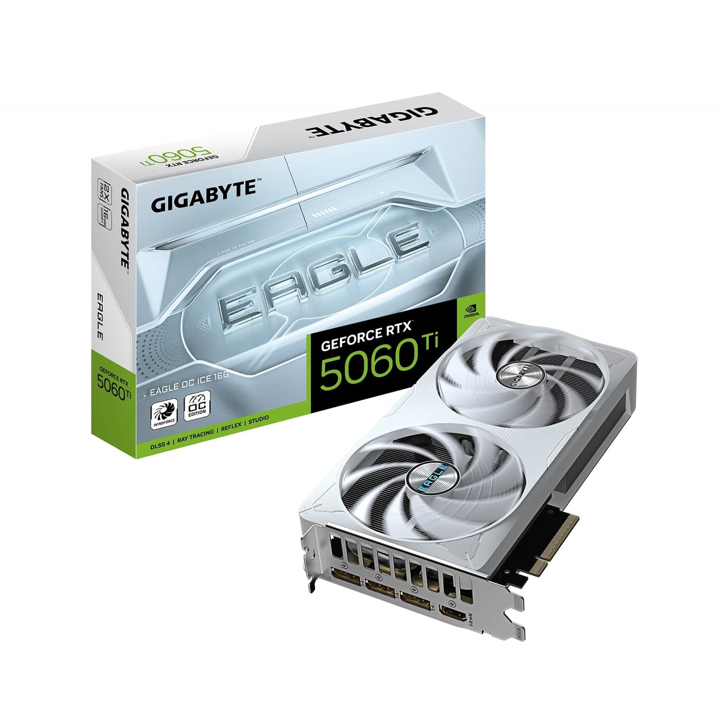 GeForce RTX 5060 Ti EAGLE OC ICE 16BG GDDR7 Graphics Card, 4608 CUDA Cores, 2617 MHz Core Clock, Dual Fan, 3x DisplayPorts / 1x HDMI Port