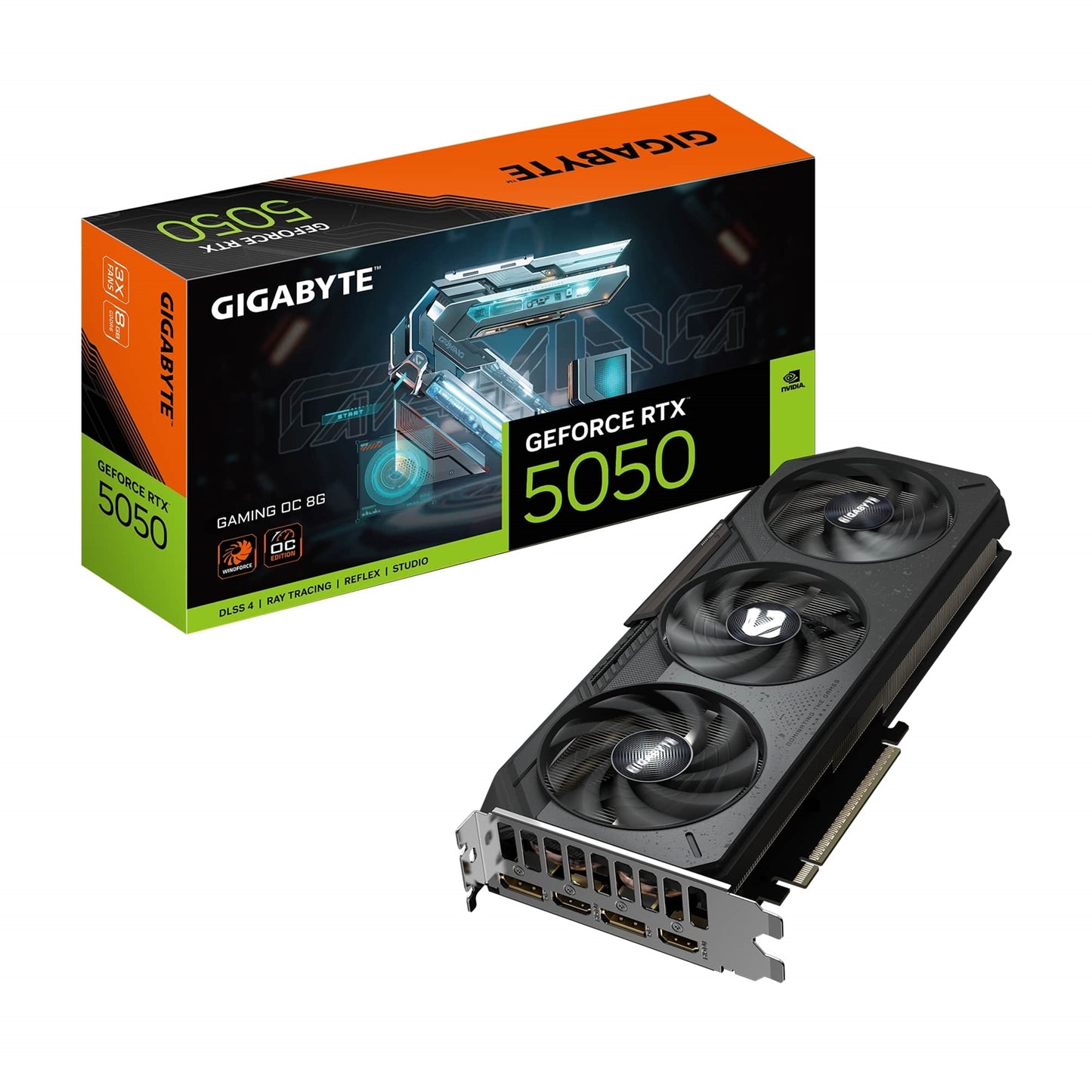 Gigabyte (GV-N5050GAMING OC-8GD) GeForce RTX 5050 GAMING OC 8GB, GDDR6 Graphics Card, 2560 Cuda Core, 2532MHz Core Clock, Windforce cooling system, Triple Fan, 2x DisplayPorts / 2x HDMI Ports