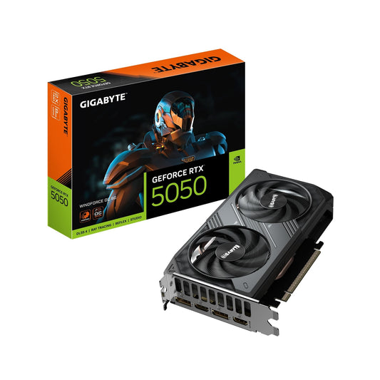 Gigabyte (GV-N5050WF2OC-8GD) GeForce RTX 5050 GAMING OC 8GB, GDDR6 Graphics Card, 2560 Cuda Core, 2587MHz Core Clock, Windforce cooling system, Dual Fan, 2x DisplayPorts / 2x HDMI Ports