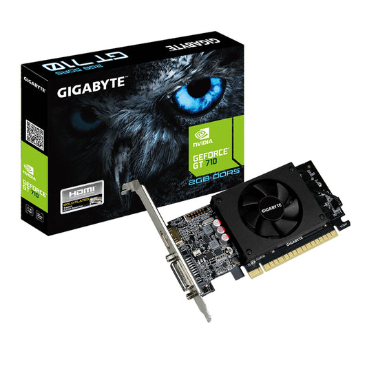 Gigabyte NVIDIA GeForce GT 710 Low Profile 2GB GDDR5 Graphics Card, 954 MHz Core Clock, Single Fan Low Profile, 1x DVI-D / 1x HDMI Port