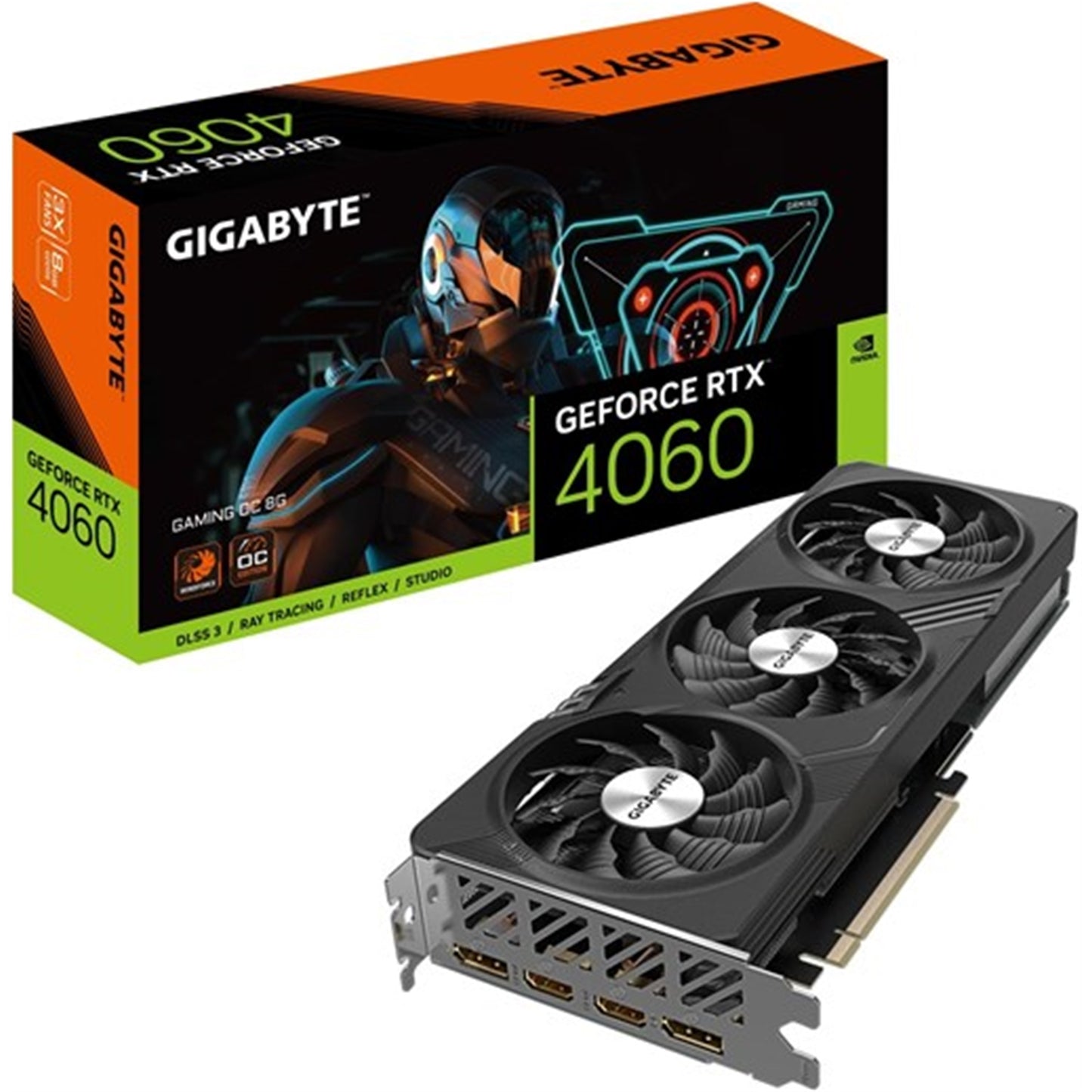 Gigabyte NVIDIA GeForce RTX 4060 GAMING OC 8GB GDDR6 Graphics Card, 3072 CUDA Cores, 2550 MHz Core Clock, Triple Fan, RGB, 2x DisplayPorts / 2x HDMI Ports