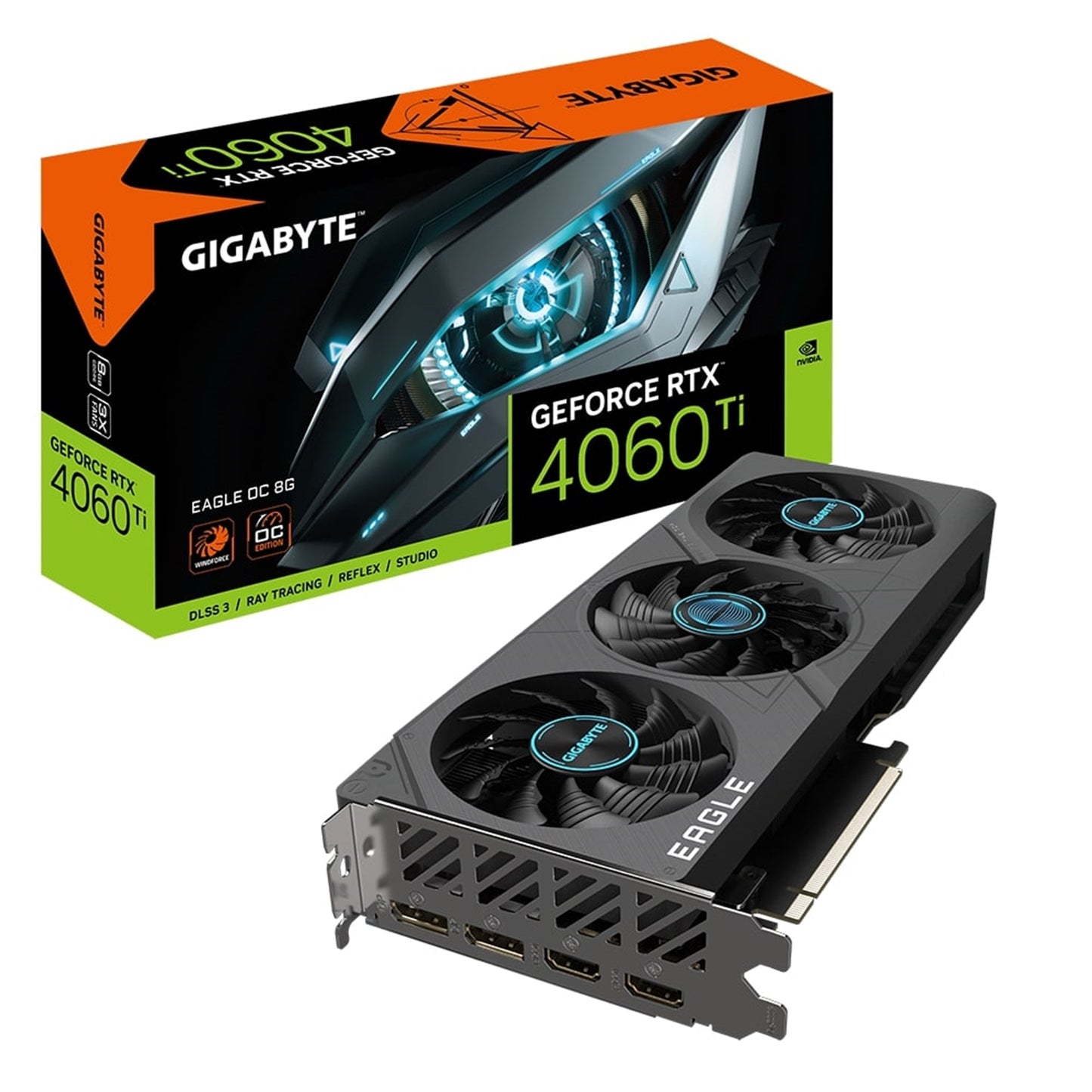 Gigabyte NVIDIA GeForce RTX 4060 Ti EAGLE OC 8G Graphics Card, 8GB GDDR6, 4352 CUDA Cores, 2550 MHz Core Clock, Triple Fan, 2x DisplayPorts / 2x HDMI Ports
