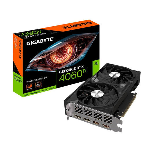 Gigabyte NVIDIA GeForce RTX 4060 Ti WINDFORCE OC 8GB GDDR6 Graphics Card, 4352 CUDA Cores, 2550 MHz Core Clock, Dual Fan, 2x DisplayPorts / 2x HDMI Ports