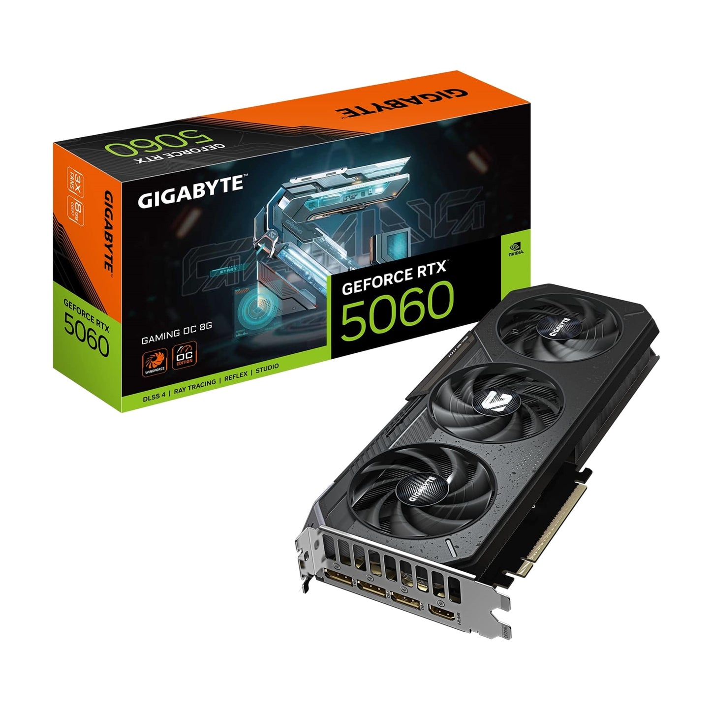 Gigabyte NVIDIA GeForce RTX 5060 Gaming OC 8GB GDDR7 Graphics Card, 3840 CUDA Cores, 2595 MHz Core Clock, Triple Fan, RGB, 3x DisplayPorts / 1x HDMI Ports