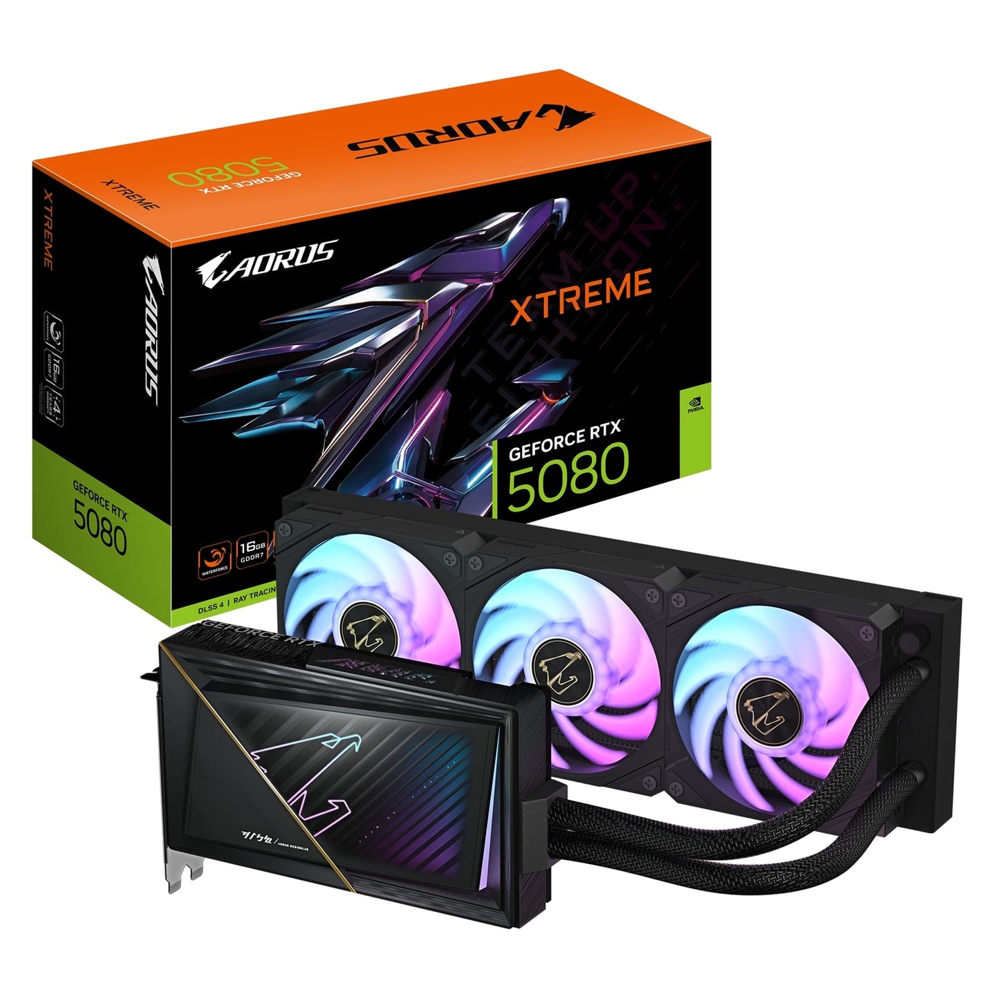Gigabyte NVIDIA GeForce RTX 5080 AORUS XTREME WATERFORCE 16G Graphics Card, 16GB GDDR7, 10752 CUDA Cores, 2805 MHz Core Clock, Watercooled, RGB, 3x DisplayPorts / 1x HDMI Port