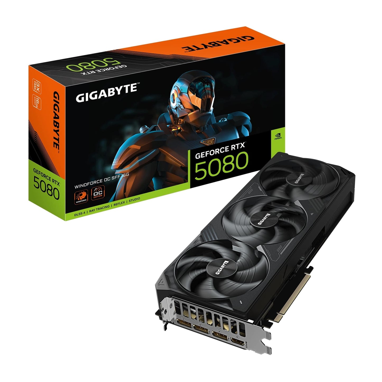 Gigabyte NVIDIA GeForce RTX 5080 WINDFORCE OC SSF 16GB GDDR7 Graphics Card, 10752 CUDA Cores, 2670 MHz Core Clock, Triple Fan, 3x DisplayPorts / 1x HDMI Port