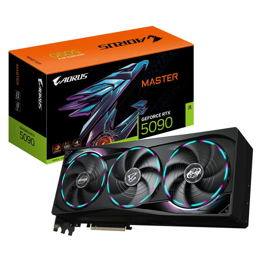 Gigabyte NVIDIA GeForce RTX 5090 AORUS MASTER 32G Graphics Card, 32GB GDDR7, 21760 CUDA Cores, 2655 MHz Core Clock, Triple Fan, RGB, 3x DisplayPorts / 1x HDMI Port