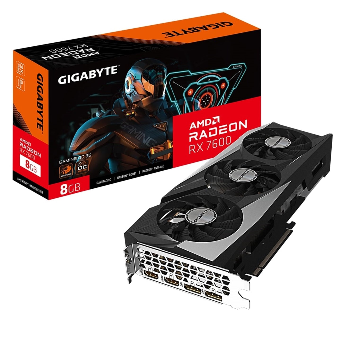Gigabyte AMD Radeon RX 7600 GAMING OC 8GB GDDR6  Graphics Card,  2048 Streams, 2755 MHz Boost Clock, Triple Fan, RGB, 2x DisplayPorts / 2x HDMI Ports