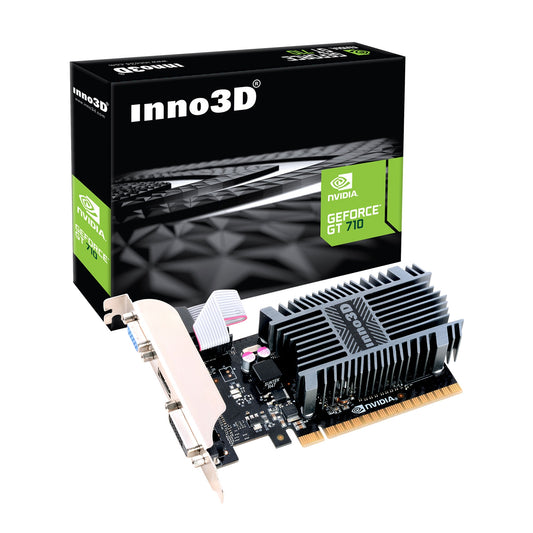 Inno3D NVIDIA GeForce GT 710 2GB SDDR3 LP Graphics Card, 192 CUDA Cores, 594 MHz Base Clock, Passive Cooling, 1x DVI-D / 1x HDMI Port / 1x VGA