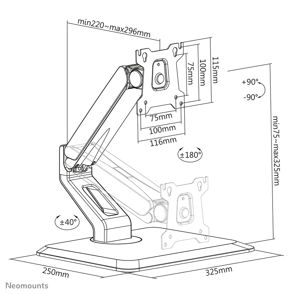 Neomounts FPMA-D885BLACK Monitor stand 15-32" - gas spring