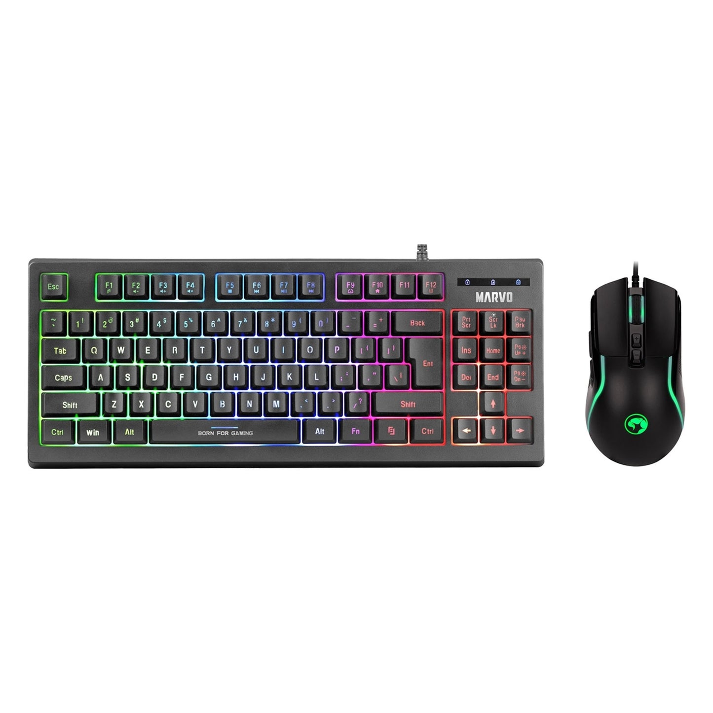 Marvo Scorpion Keyboard and Mouse Bundle featuring Marvo Scorpion K607 TKL Layout Multimedia USB 2.0 Wired 3 Colour Backlit Gaming Keyboard & Marvo Scorpion M292 Capo 20 USB RGB Programmable Gaming Mouse