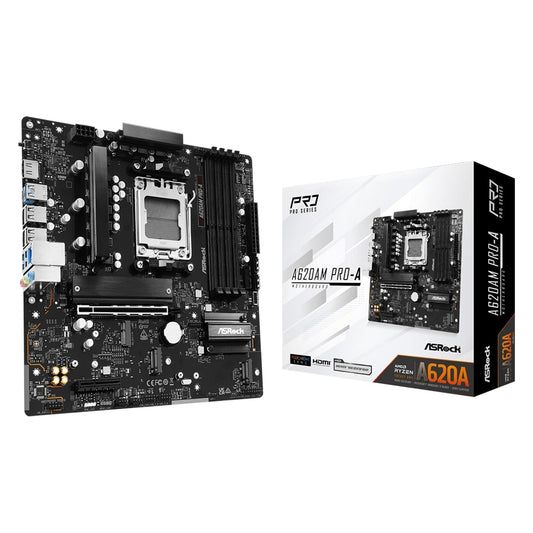 ASRock A620AM PRO-A AMD Socket AM5 Motherboard, 4 x DDR5 DIMM Slots, 1 x M.2 Socket (Key E), 2 x USB 3.2 Type-C, 2.5G LAN, 1 x HDMI Port