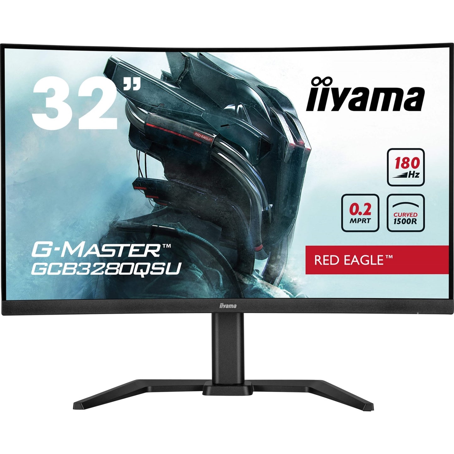 iiyama G-Master GCB3280QSU-B2  Red Eagle 32 Inch Curved Gaming Monitor, Black, 2560x1440, 0.2ms, 180hz, FreeSync, HDMI, Display Port, USB Hub, Speakers, Int PSU, Height Adjustable, Swivel, VESA