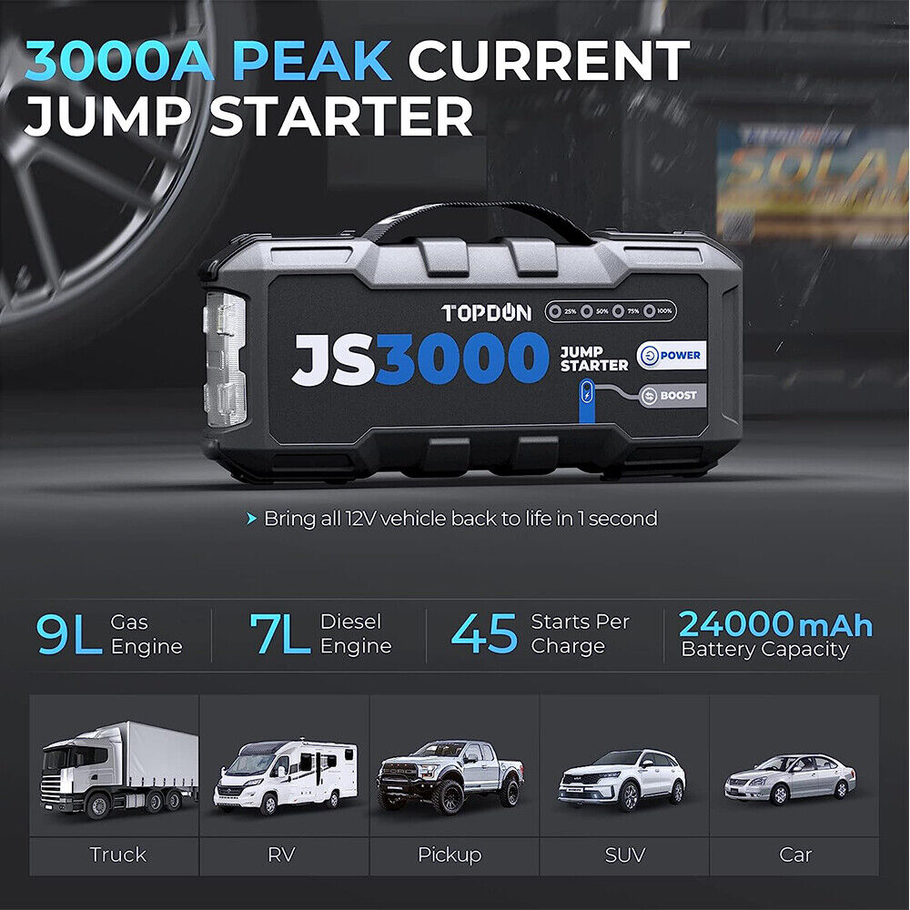 JumpSurge3000 JS3000 3000A USB Car Jump Starter Booster Pack PowerBank UK