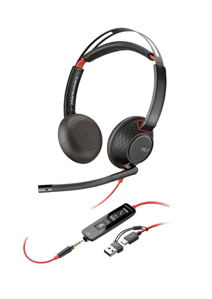 HP Poly Blackwire 5220 Stereo USB-C Headset +3.5mm Plug +USB-C/A Adapter