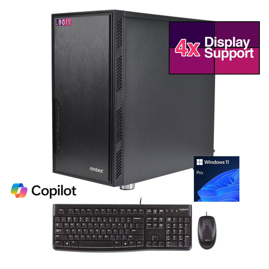 LOGIX Micro Tower - Designed for CCTV Use - Intel i5 Processor, 16GB Kingston Memory, 500GB Kingston SSD, Output to 4 Monitors, with Windows 11 Pro