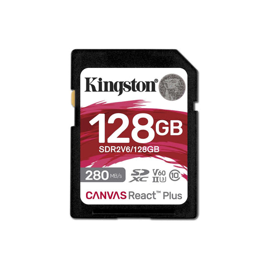 Kingston Canvas React Plus V60 128GB Memory Card, 4K, UHS-II, 280MB/s R, 150MB/s W