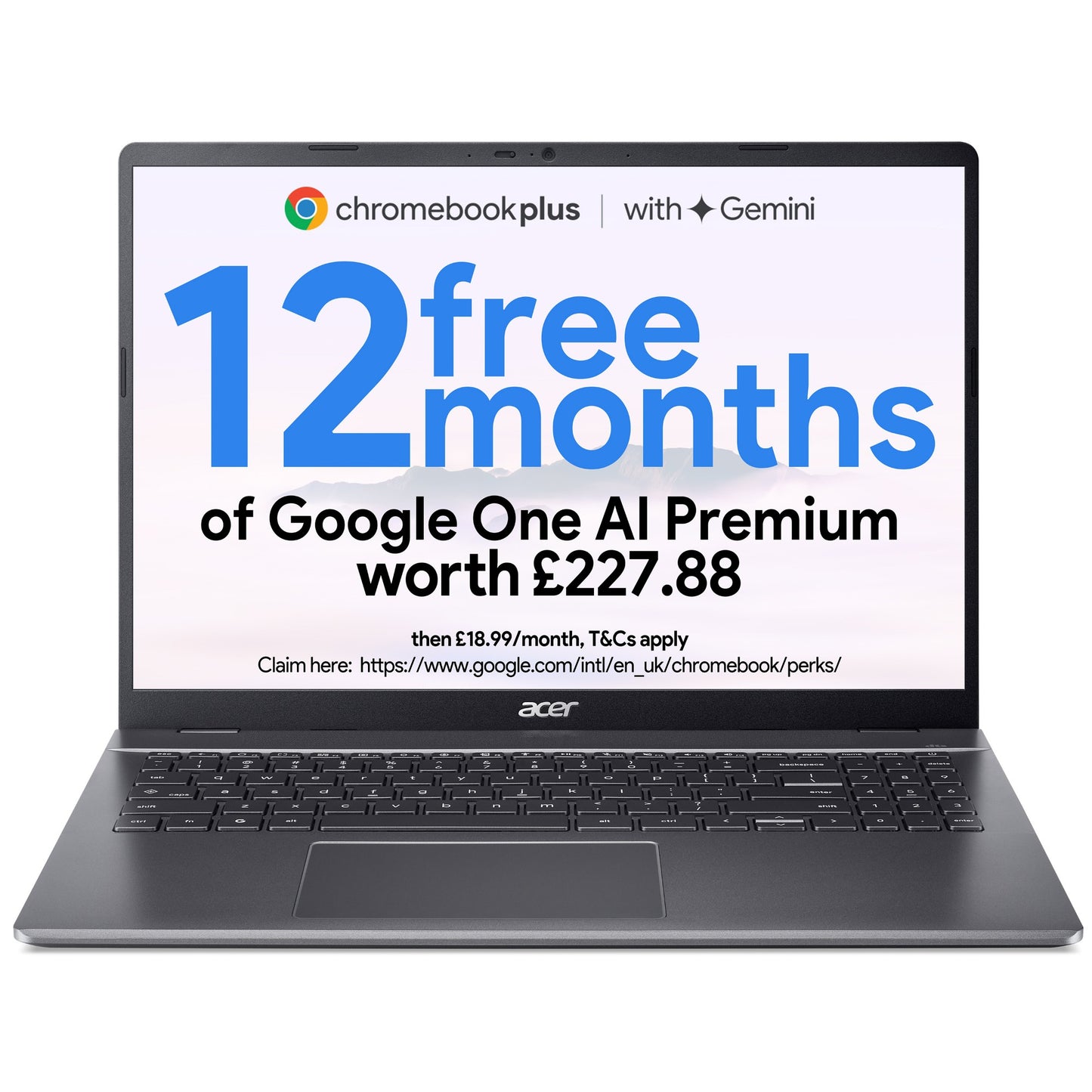 Acer Chromebook Plus 516 CB516-1H Traditional Laptop - Intel Core i5-1334U, 8GB, 256GB SSD, Integrated Graphics, 16" WUXGA, Chrome OS, Iron