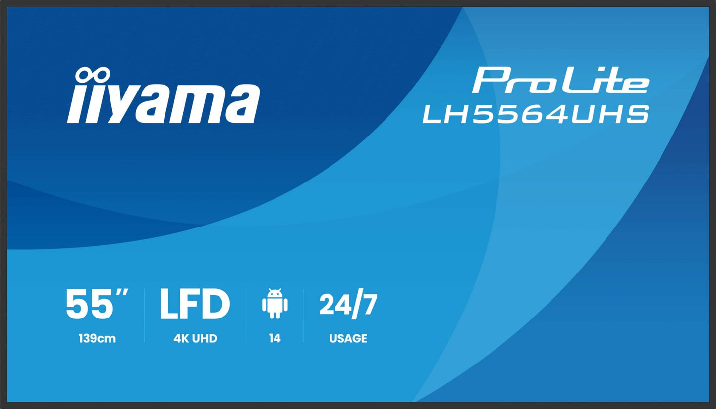 iiyama LH5564UHS-B1AG Signage Display Digital signage flat panel 139.7 cm (55") Wi-Fi 500 cd/m² 4K Ultra HD Black Built-in processor Android 24/7